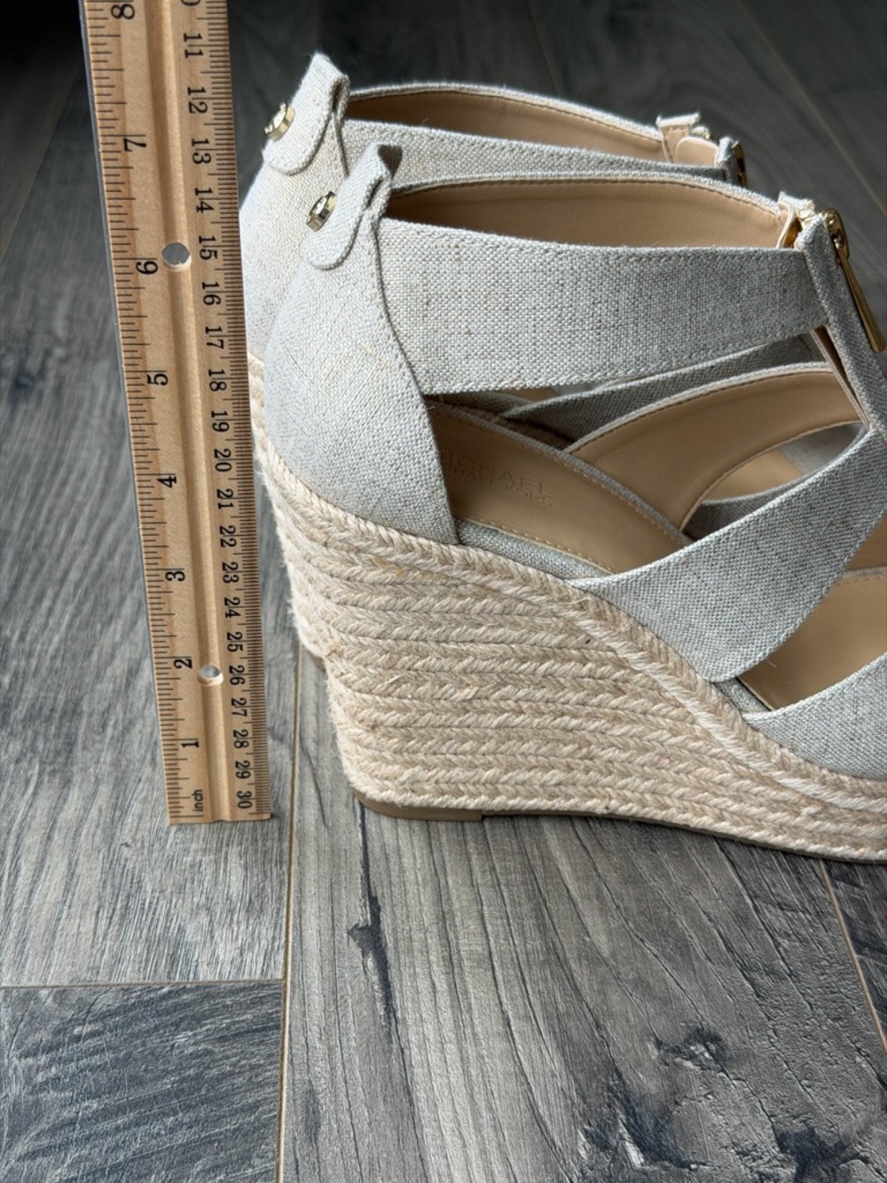 Michael Kors Damita Espadrille Wedge Sandals with Gold Zipper - Linen Look - 8 - Picture 13 of 13